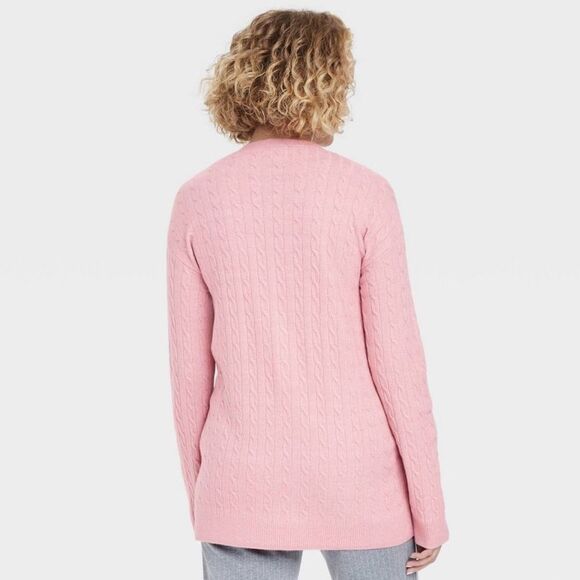a new day XS-XL Pink Cable Knit Button Front Oversized Tunic Length Cardigan - Picture 2 of 14